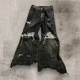 Threebooy New Black Ripped Baggy Jeans Goth Retro Y2k Denim Pants Men and Women Casual Hip Hop Straight Wide Leg Trousers Streetwear